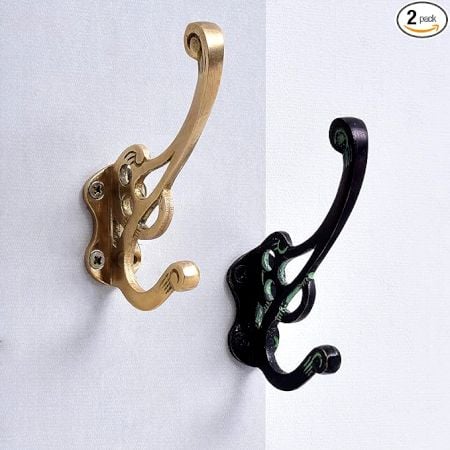 Vintage Wall Hooks- Wall Hooks- Brass Coat Hooks- Boho Wall Hooks-Golden Key Hook- Antique Wall Hooks- Shabby Chic Hooks- Boho Key Hooks- Key Holder for Wall- Key Holder- Key Hooks- 2 Pieces